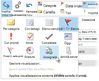 Comando per la visualizzazione delle attività assegnate sulla barra multifunzione