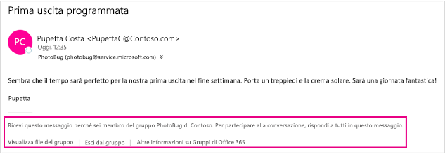Tutti i messaggi di posta elettronica che il guest riceve dai membri del gruppo hanno un piè di pagina con istruzioni e collegamenti