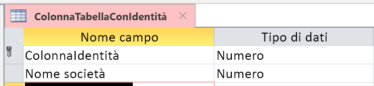 Colonna Identity non correttamente identificata come Numerazione automatica