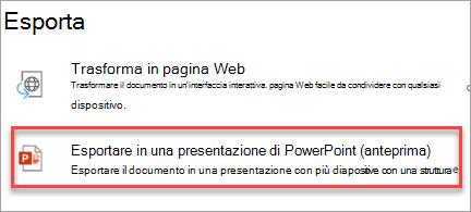 Esportare in una presentazione di PowerPoint