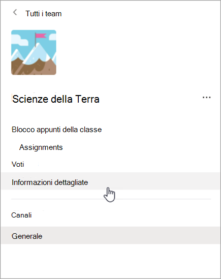 Screenshot della navigazione in Teams