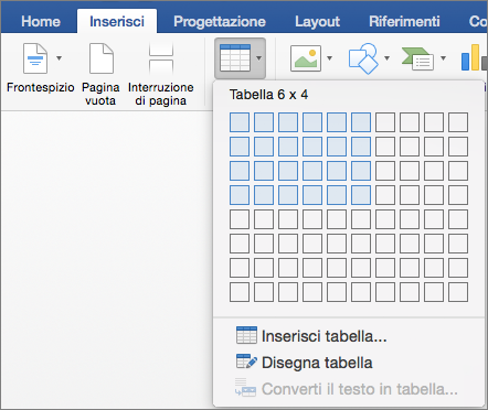 Select the number or rows and columns to quickly insert a table