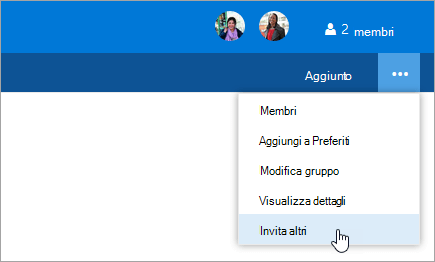 Screenshot del pulsante invita altri nel menu impostazioni gruppo.