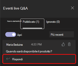 La scheda Pubblicato è la seconda scheda