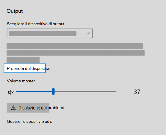 collegamento alle proprietà del dispositivo di output audio nel menu Audio