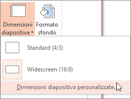 Opzione di menu Dimensioni diapositiva personalizzate