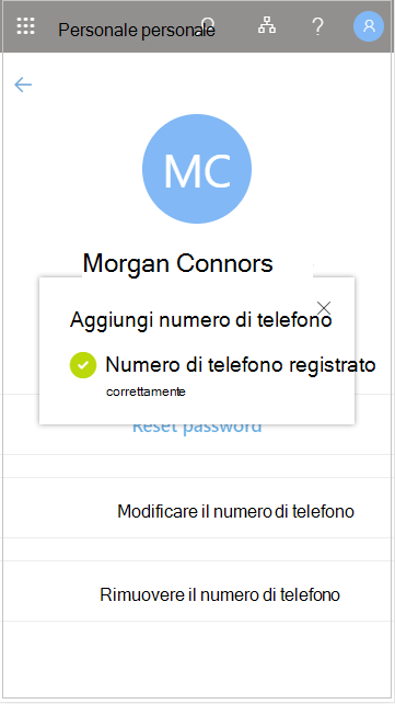 Salvare il numero di telefono dell'utente aggiunto in Personale personale