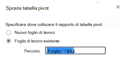 Spostare una tabella pivot