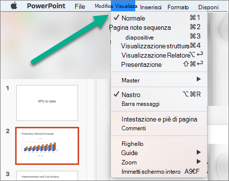 Menu Visualizza in PowerPoint