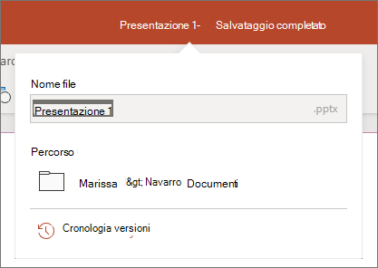 Fare clic sul nome file al centro della barra del titolo nella parte superiore della finestra del browser.