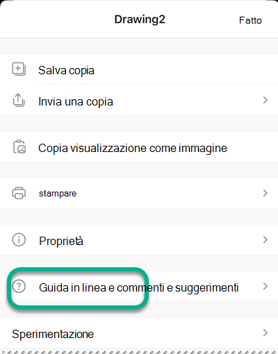 Opzione Guida e feedback.