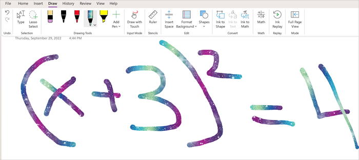 screenshot di un'equazione scritta a mano in OneNote