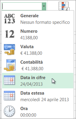 Comando Data in cifre nella raccolta Formato numero