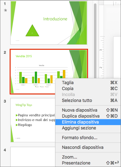 Eliminazione di una diapositiva