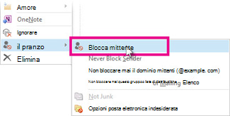 Comando Blocca mittente nell'elenco di messaggi