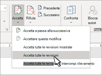 Opzione Accetta tutte le modifiche