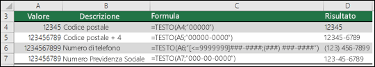 Formati speciali per la funzione TESTO