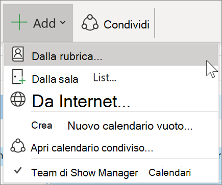 Aggiunta di un calendario dalla rubrica in Outlook