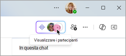 Selezionare l'indicatore live in una chat di gruppo per visualizzare i partecipanti alla riunione immediata.