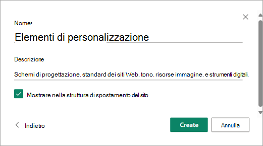 Dopo aver inserito il nome e la descrizione della raccolta desiderati, selezionare Crea.