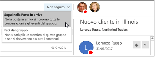 Pulsante Annulla sottoscrizione nell'intestazione gruppi in Outlook 2016
