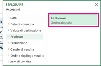 Pulsante Drill-down nella casella Esplora