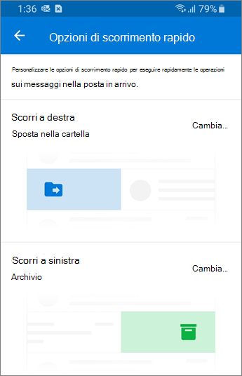 Impostazione delle opzioni di scorrimento rapido in Outlook Mobile