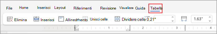 Schede delle tabelle nella barra multifunzione semplificata