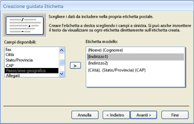 Aggiunta di campi a un'etichetta nella Creazione guidata Etichetta