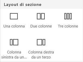 Screenshot del menu Layout di sezione in SharePoint.