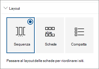 Impostazioni del layout della web part Siti