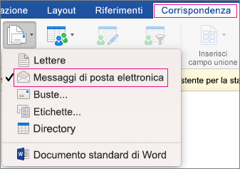 stampa unione per la posta elettronica