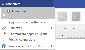 Screenshot del riquadro Che cosa si vuole fare? con i risultati per Connettore.