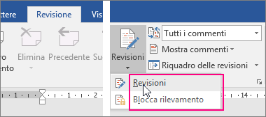 Quando si fa clic sul pulsante Revisioni, vengono evidenziate le opzioni disponibili