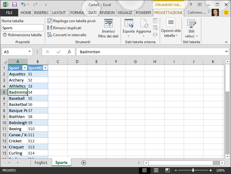 Denominare una tabella in Excel