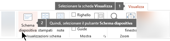 Utilizzare la scheda Visualizza di PowerPoint per passare alla visualizzazione schema diapositiva