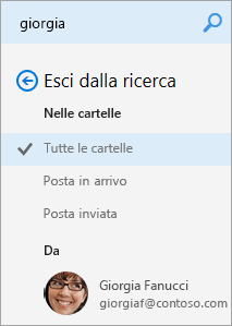 Screenshot del riquadro di spostamento dei risultati della ricerca.