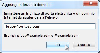 Finestra di dialogo Aggiungi indirizzo o dominio