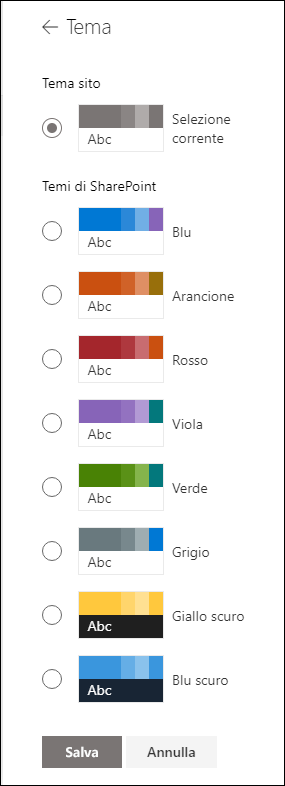 Cambiare il tema del sito di SharePoint