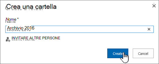 Finestra di dialogo Crea cartella per una raccolta
