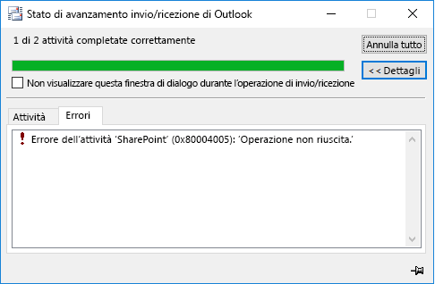 Errore durante la connessione a una raccolta documenti di SharePoint