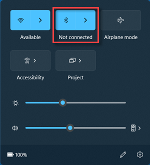 Pulsante Bluetooth in stato "Non connesso" in Impostazioni rapide.