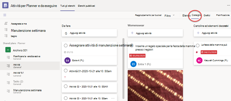 Visualizzazione Bacheca delle attività in Teams