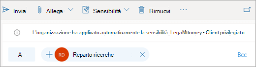 Screenshot di un suggerimento su un'etichetta di riservatezza applicata automaticamente