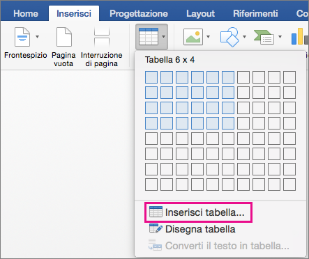 Insert Table is highlighted to create a custom table