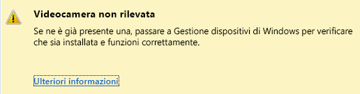 Schermata della videocamera non rilevata