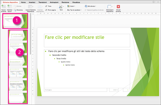 Schema diapositiva e layout diapositiva