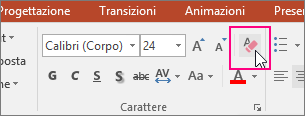 Icona Cancella tutta la formattazione evidenziata nella scheda Home