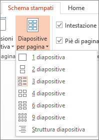 Opzioni di Diapositive per pagina