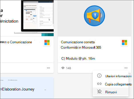 Seleziona ... e quindi seleziona Rimuovi per rimuovere il contenuto da una scheda didattica
